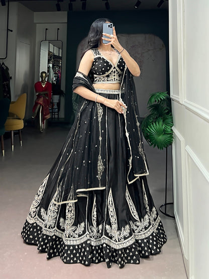 Wedding Special Black Naysha Silk Sequins Work Lehenga Set