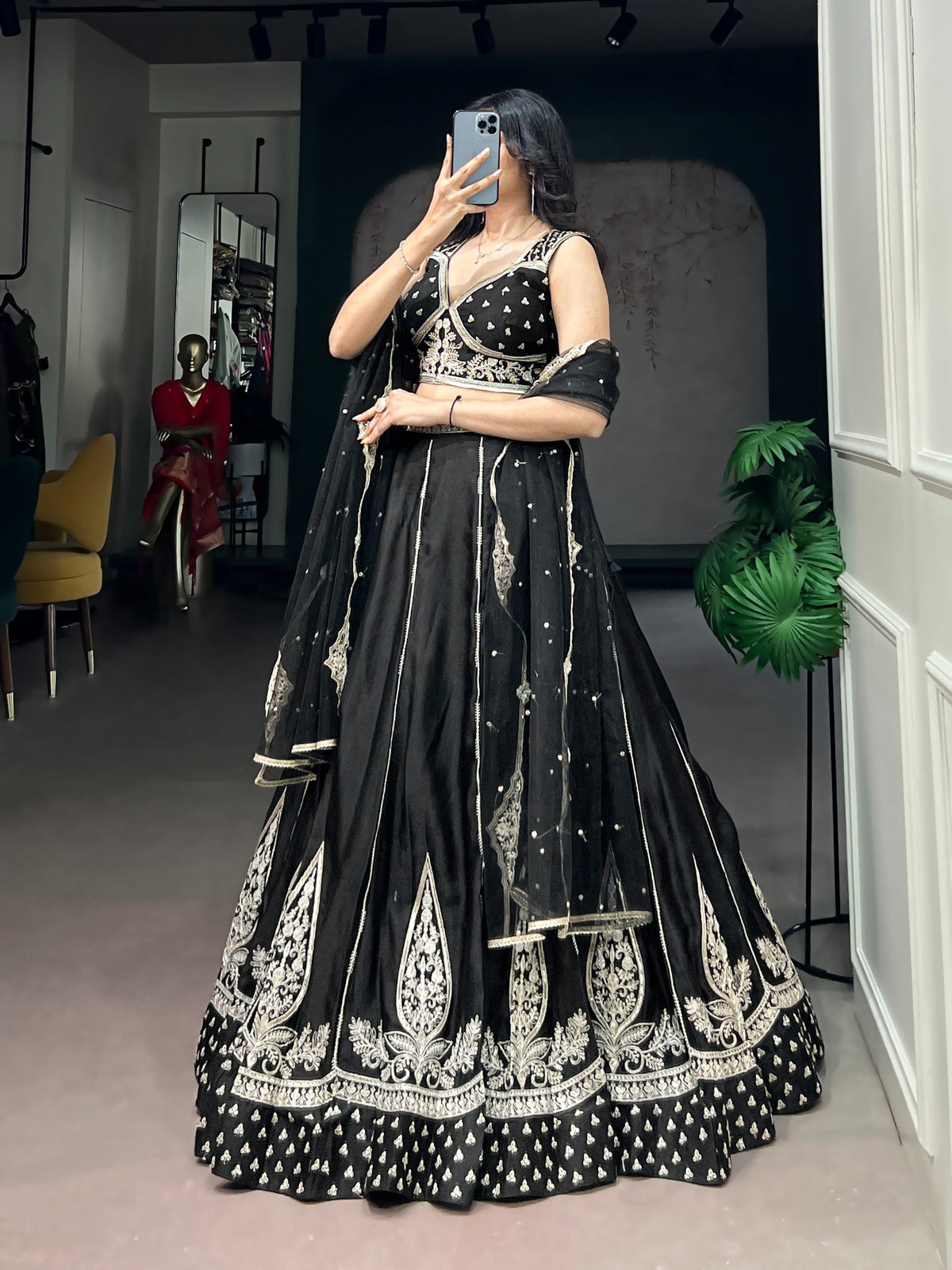 Wedding Special Black Naysha Silk Sequins Work Lehenga Set