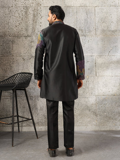 Bold Black Premium Soft Silk Thread Embroidered Kurta Pant Set