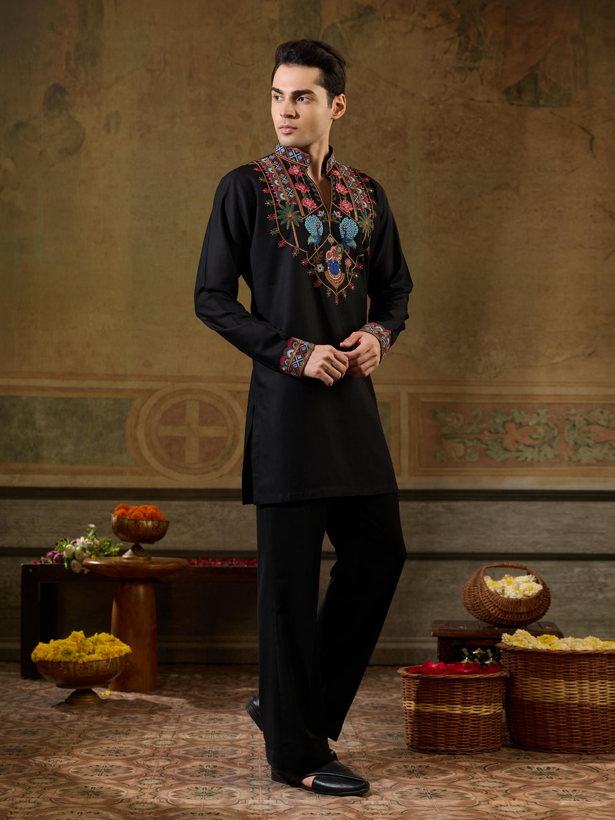 Black Rayon Thread Kurta Set | Tulip Designer