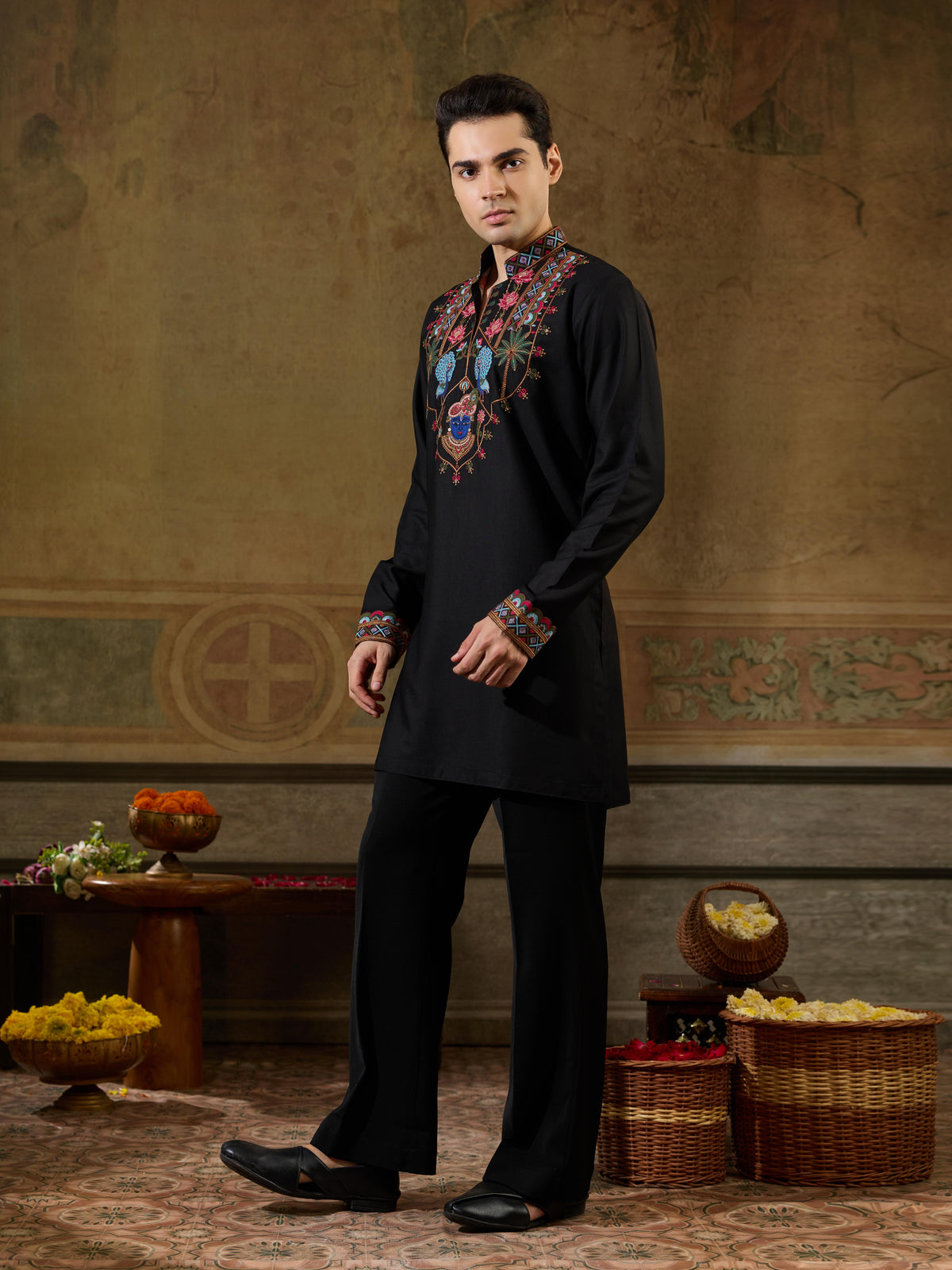 Black Rayon Thread Kurta Set | Tulip Designer