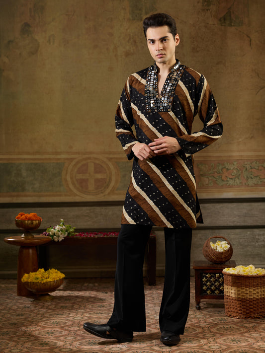 Traditional Black Rayon Kurta For Men | Tulip Designer