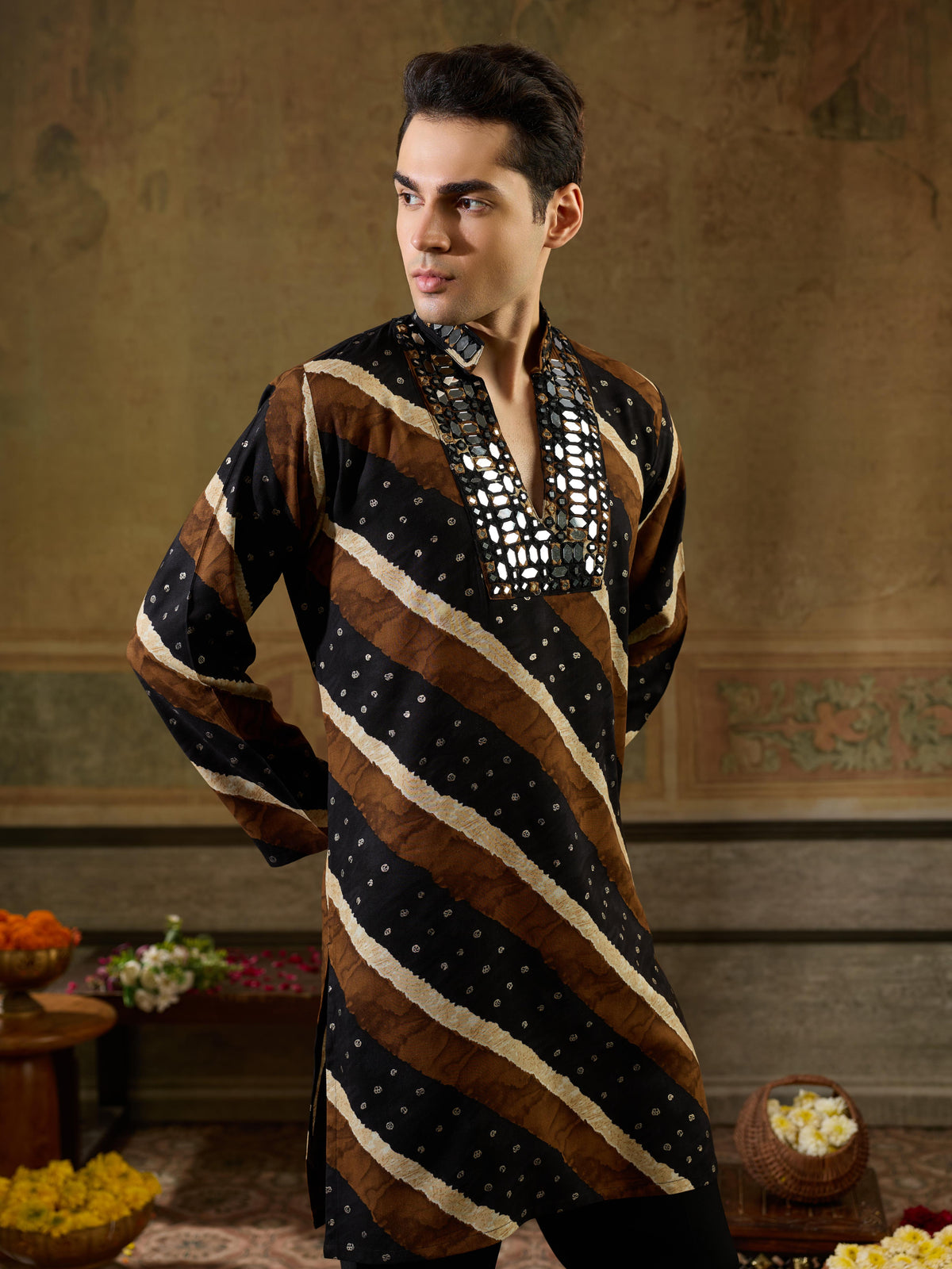 Traditional Black Rayon Kurta For Men | Tulip Designer