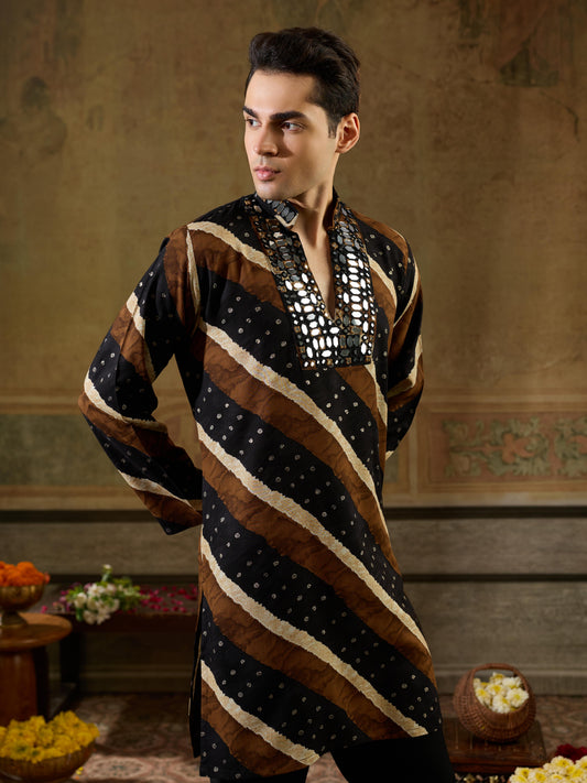 Traditional Black Rayon Kurta For Men | Tulip Designer