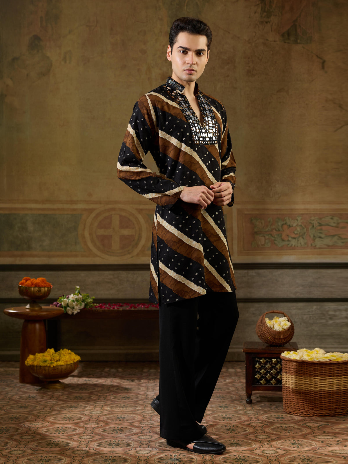 Traditional Black Rayon Kurta For Men | Tulip Designer