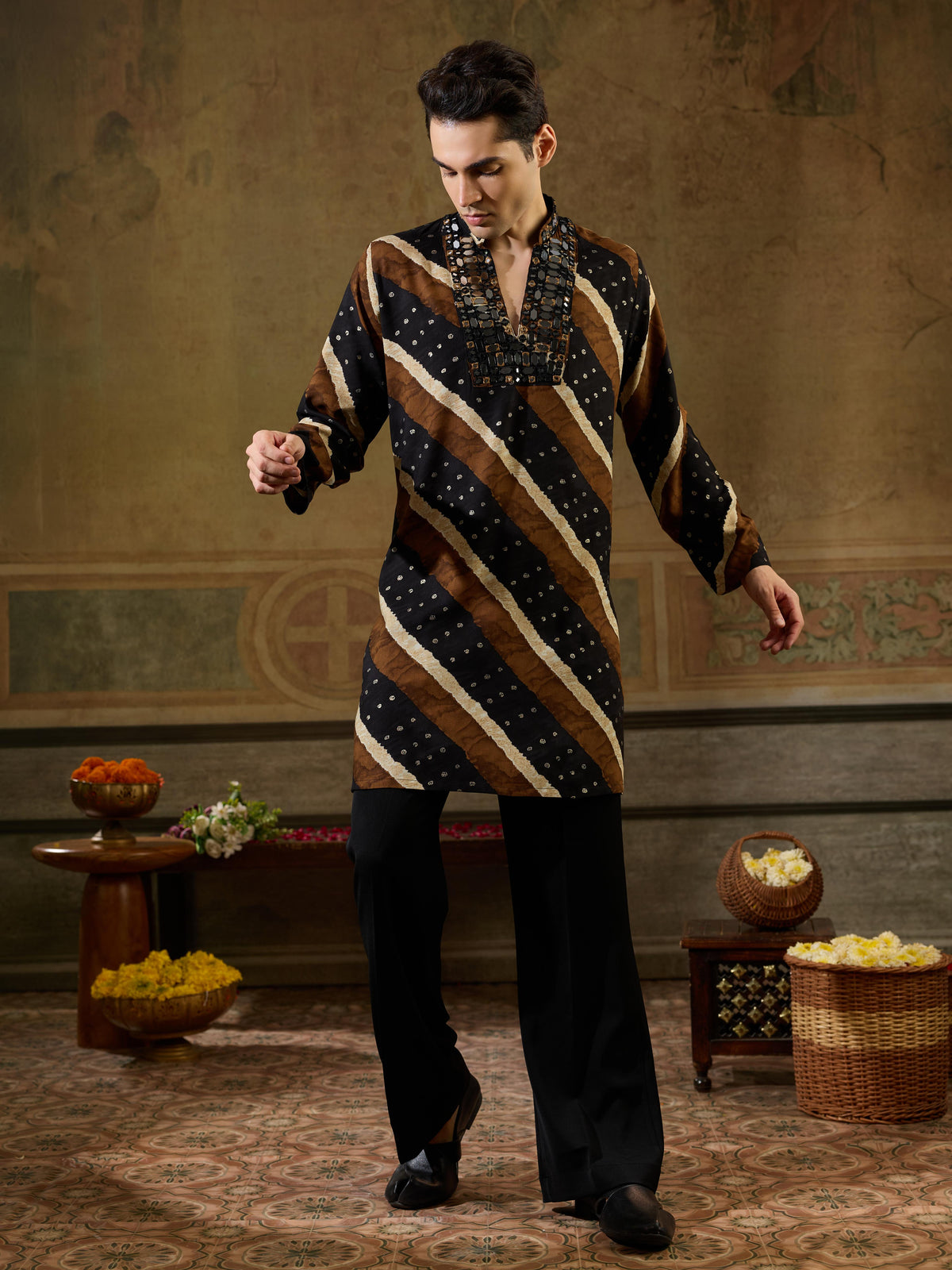 Traditional Black Rayon Kurta For Men | Tulip Designer