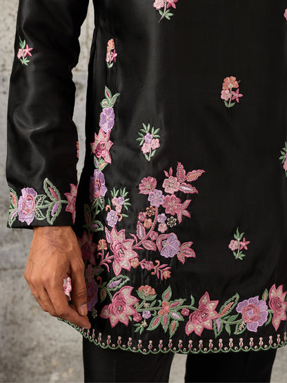 Luxury Black Silk Thread Sequence Kurta Bell Bottom Set