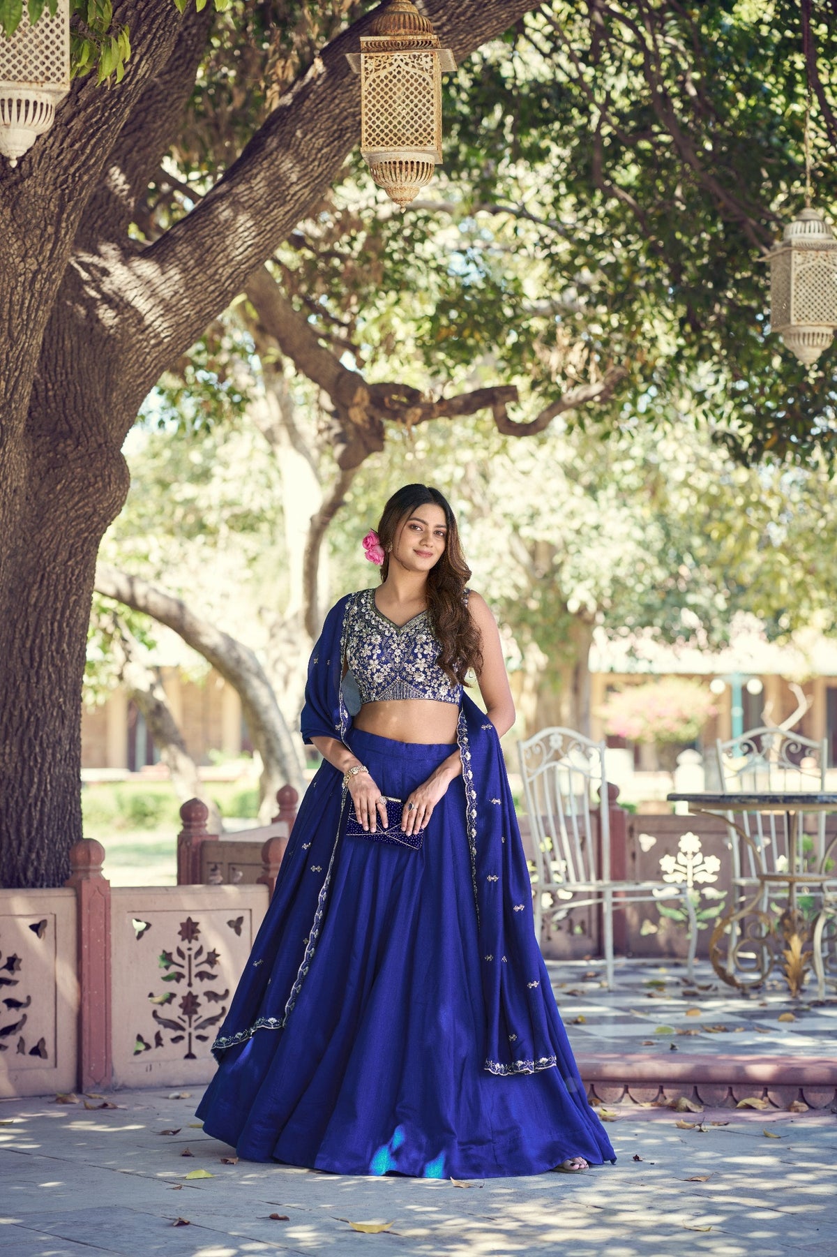 Royal Blue P.C. Kashmiri Heavy Flair Lehenga with Designer Dupatta