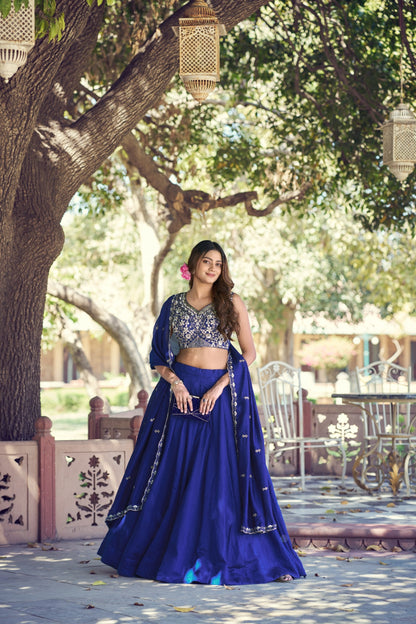 Royal Blue P.C. Kashmiri Heavy Flair Lehenga with Designer Dupatta