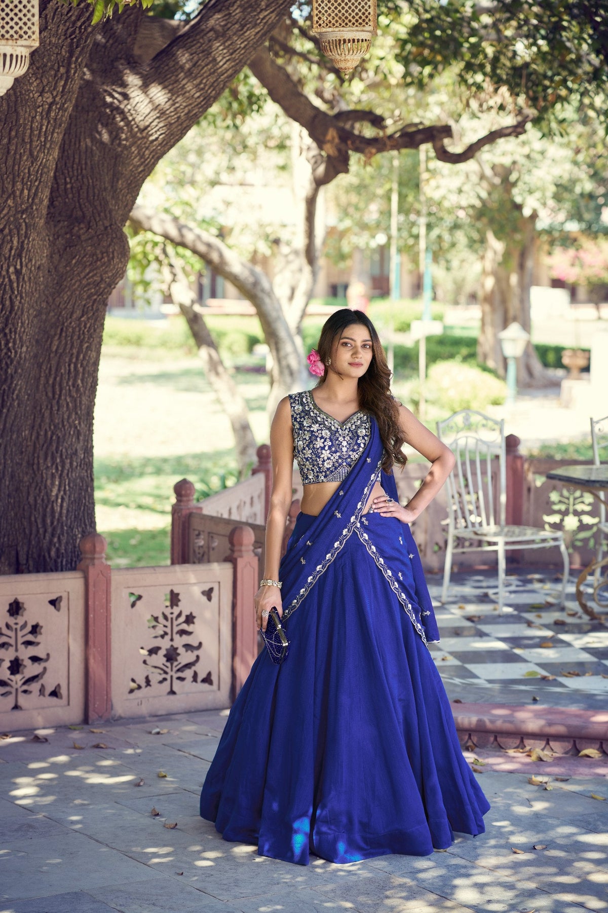 Royal Blue P.C. Kashmiri Heavy Flair Lehenga with Designer Dupatta
