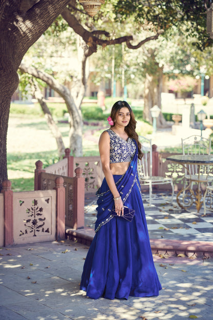 Royal Blue P.C. Kashmiri Heavy Flair Lehenga with Designer Dupatta