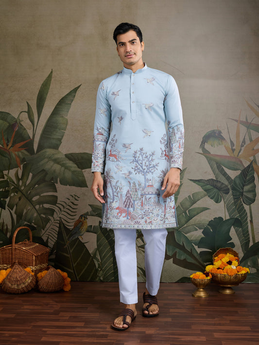 Traditional Sky Blue Wedding designer kurta for men