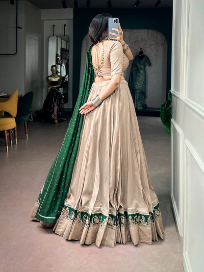 Beige Chanderi Gota Patti Lehenga Set | Tulip Designer