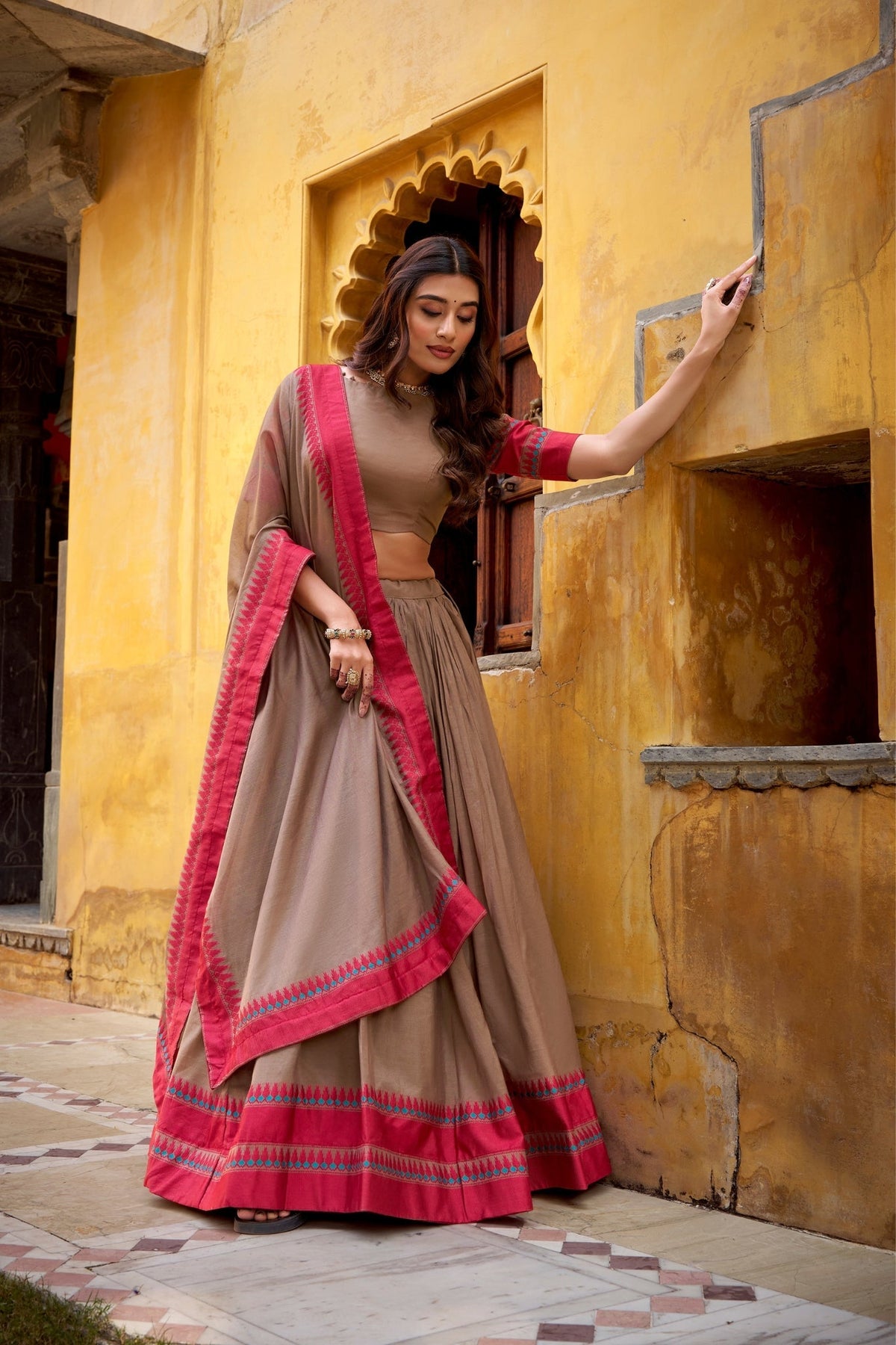 Pure Chanderi Thread Embroidered Regal Lehenga Set