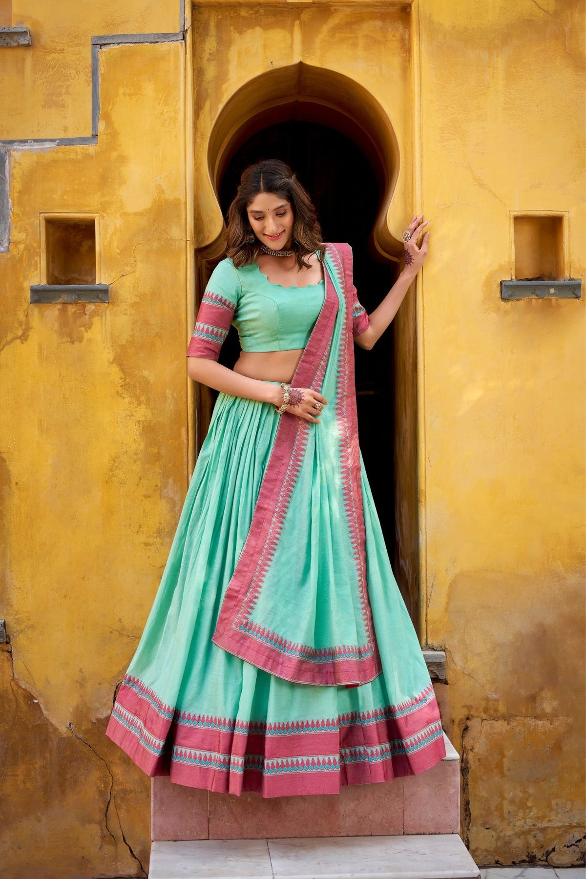 Pure Chanderi Thread Embroidered Regal Lehenga Set