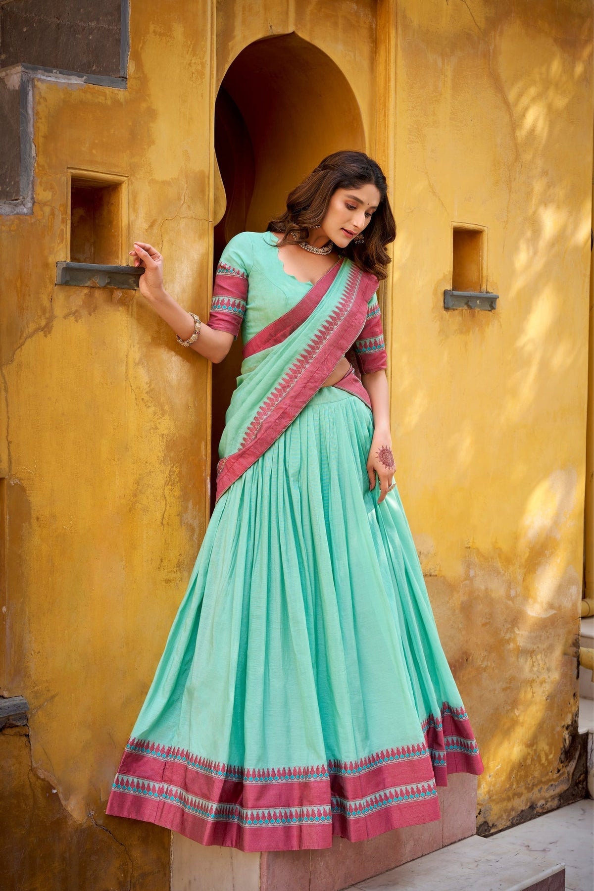 Pure Chanderi Thread Embroidered Regal Lehenga Set