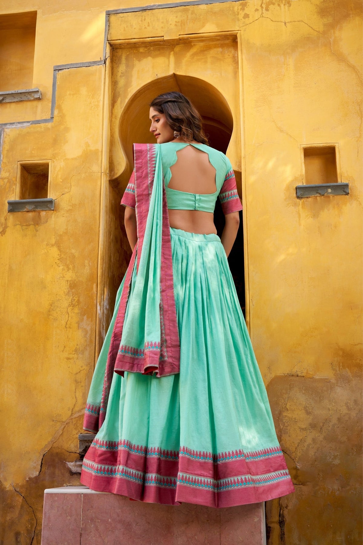 Pure Chanderi Thread Embroidered Regal Lehenga Set