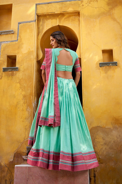 Pure Chanderi Thread Embroidered Regal Lehenga Set