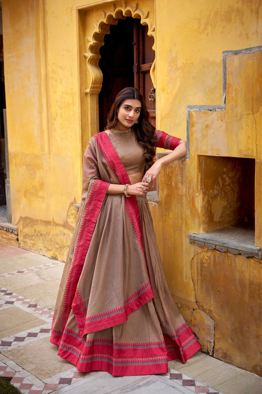 Pure Chanderi Thread Embroidered Regal Lehenga Set
