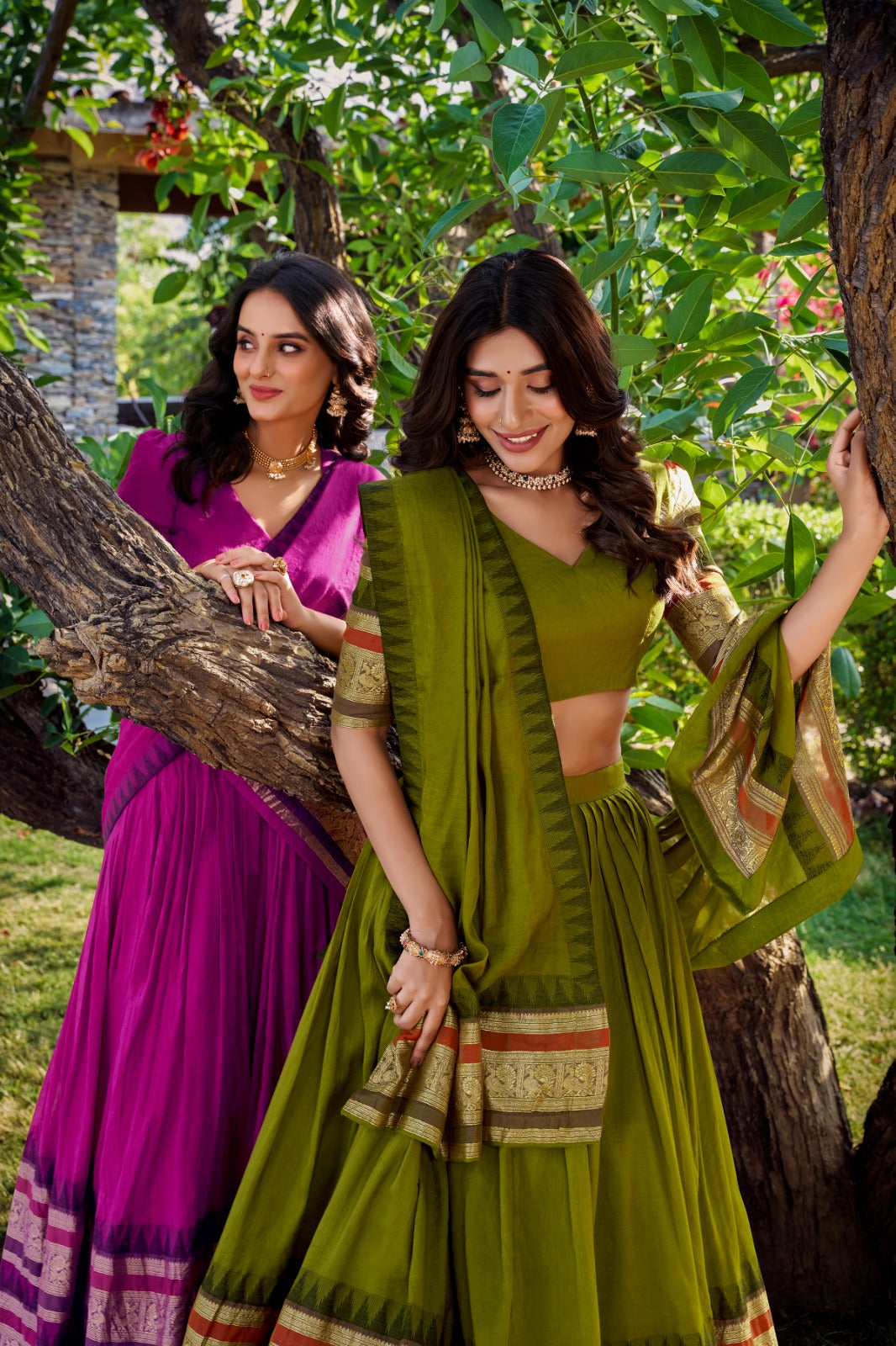 Pure Chanderi Zari Border Lehenga Choli with Dupatta