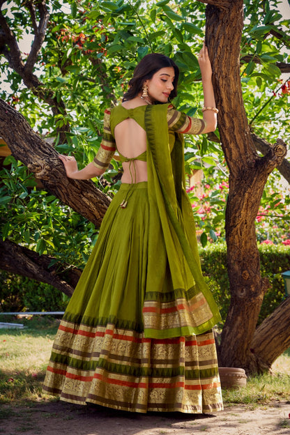 Pure Chanderi Zari Border Lehenga Choli with Dupatta