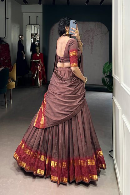 Pure Chanderi Zari Weaving Lehenga Choli With Dupatta