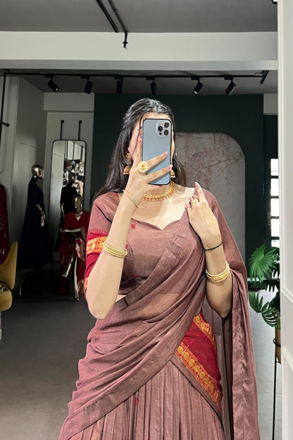 Pure Chanderi Zari Weaving Lehenga Choli With Dupatta