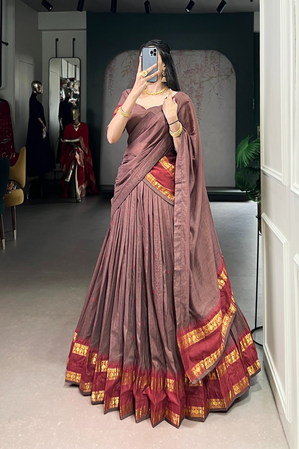 Pure Chanderi Zari Weaving Lehenga Choli With Dupatta