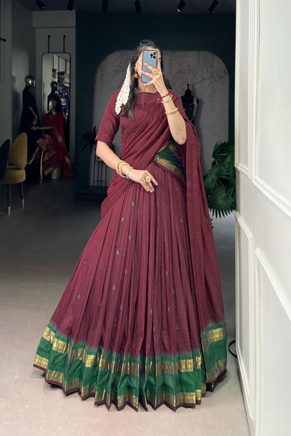 Pure Chanderi Zari Weaving Lehenga Choli With Dupatta
