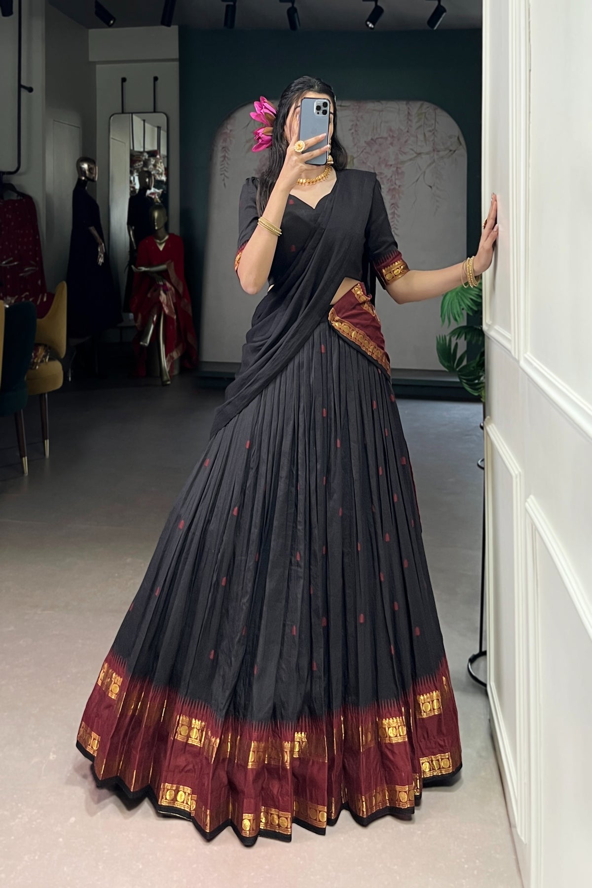 Pure Chanderi Zari Weaving Lehenga Choli With Dupatta