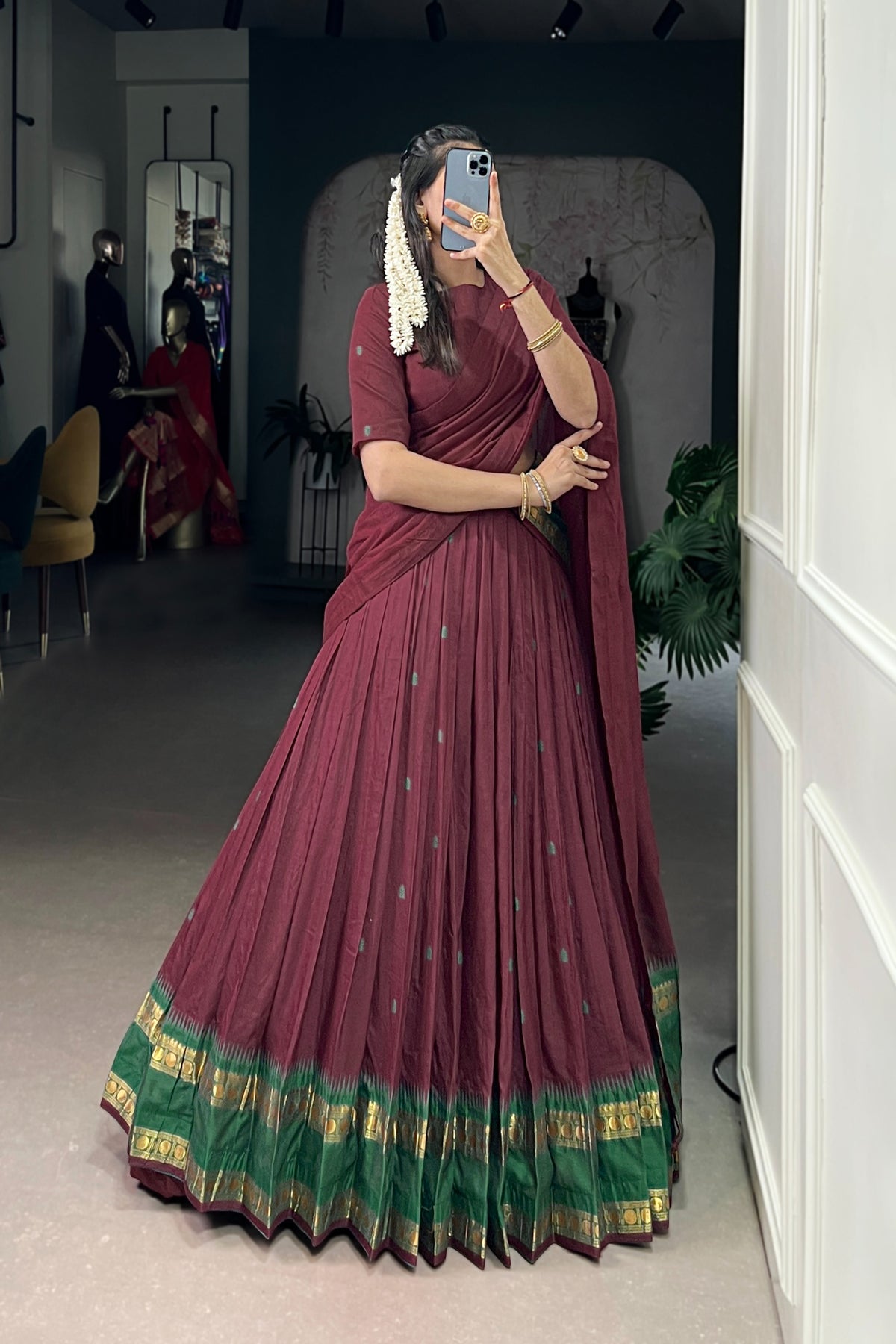 Pure Chanderi Zari Weaving Lehenga Choli With Dupatta