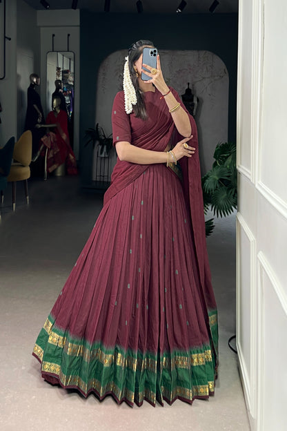 Pure Chanderi Zari Weaving Lehenga Choli With Dupatta