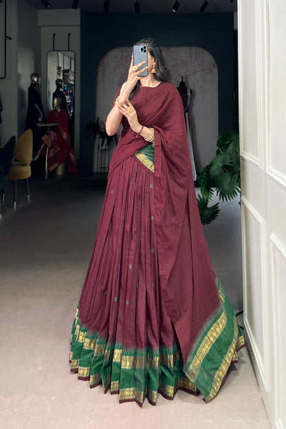 Pure Chanderi Zari Weaving Lehenga Choli With Dupatta