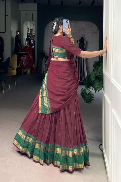 Pure Chanderi Zari Weaving Lehenga Choli With Dupatta