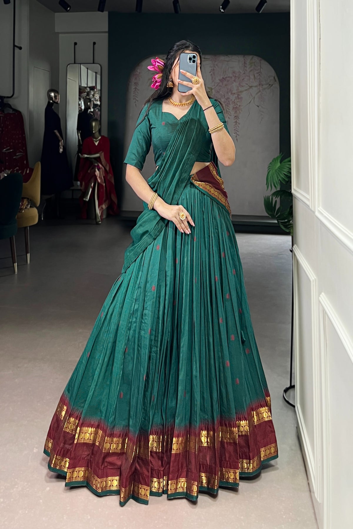 Pure Chanderi Zari Weaving Lehenga Choli With Dupatta