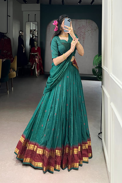 Pure Chanderi Zari Weaving Lehenga Choli With Dupatta