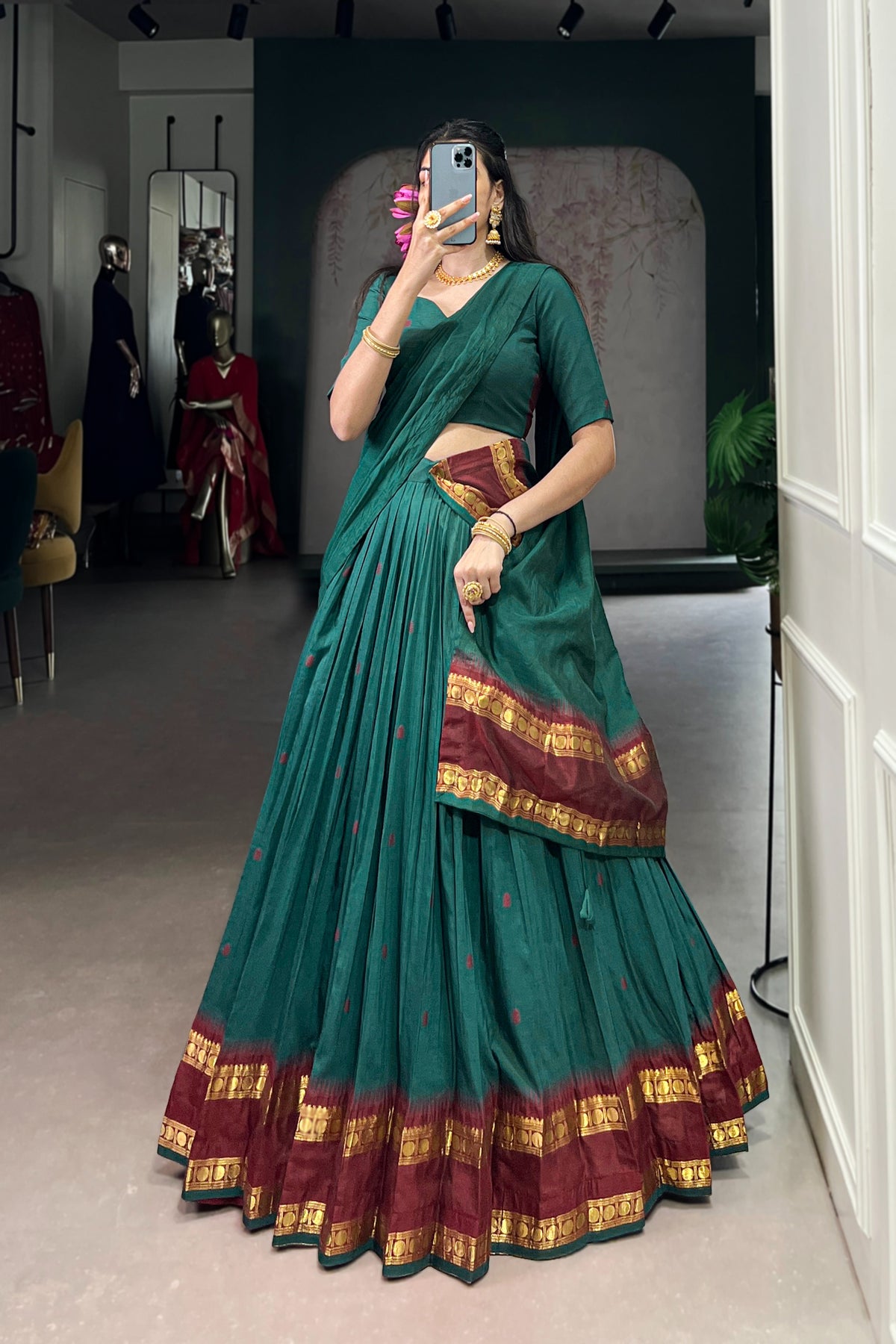 Pure Chanderi Zari Weaving Lehenga Choli With Dupatta