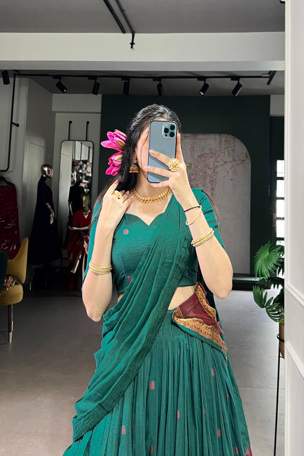 Pure Chanderi Zari Weaving Lehenga Choli With Dupatta