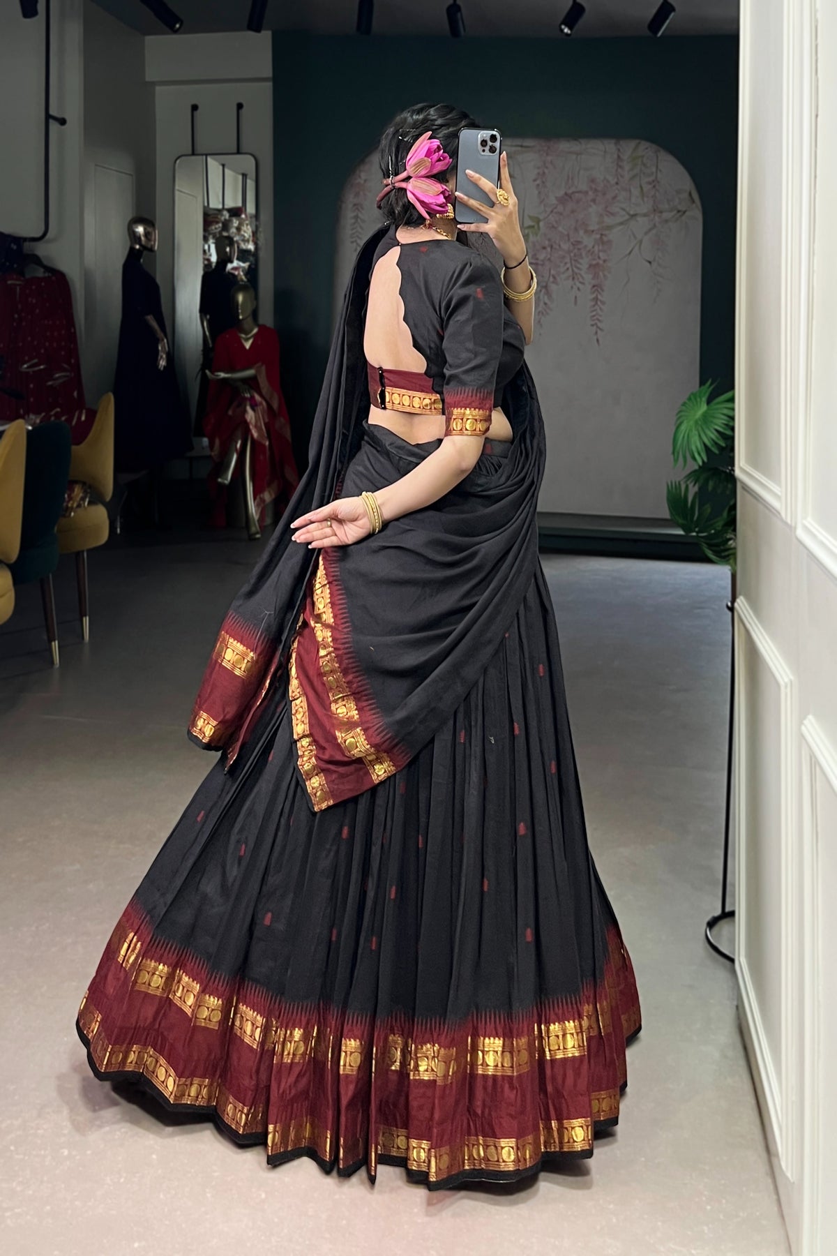 Pure Chanderi Zari Weaving Lehenga Choli With Dupatta