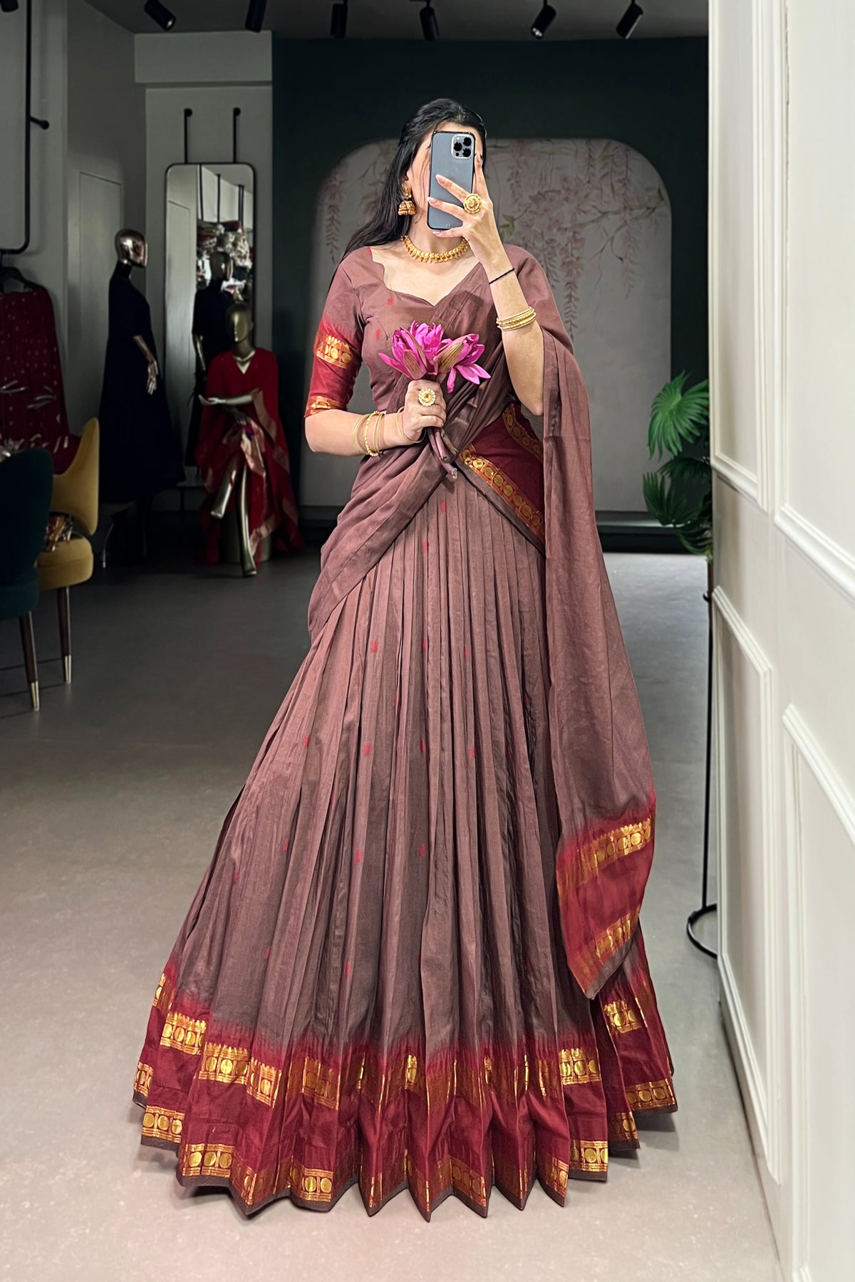 TILTON PURE CHANDERI ZARI WEAVING LEHENGA CHOLI WITH DUPATTA