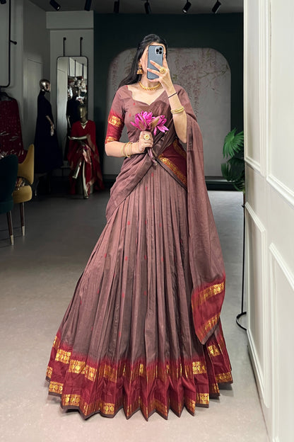 TILTON PURE CHANDERI ZARI WEAVING LEHENGA CHOLI WITH DUPATTA