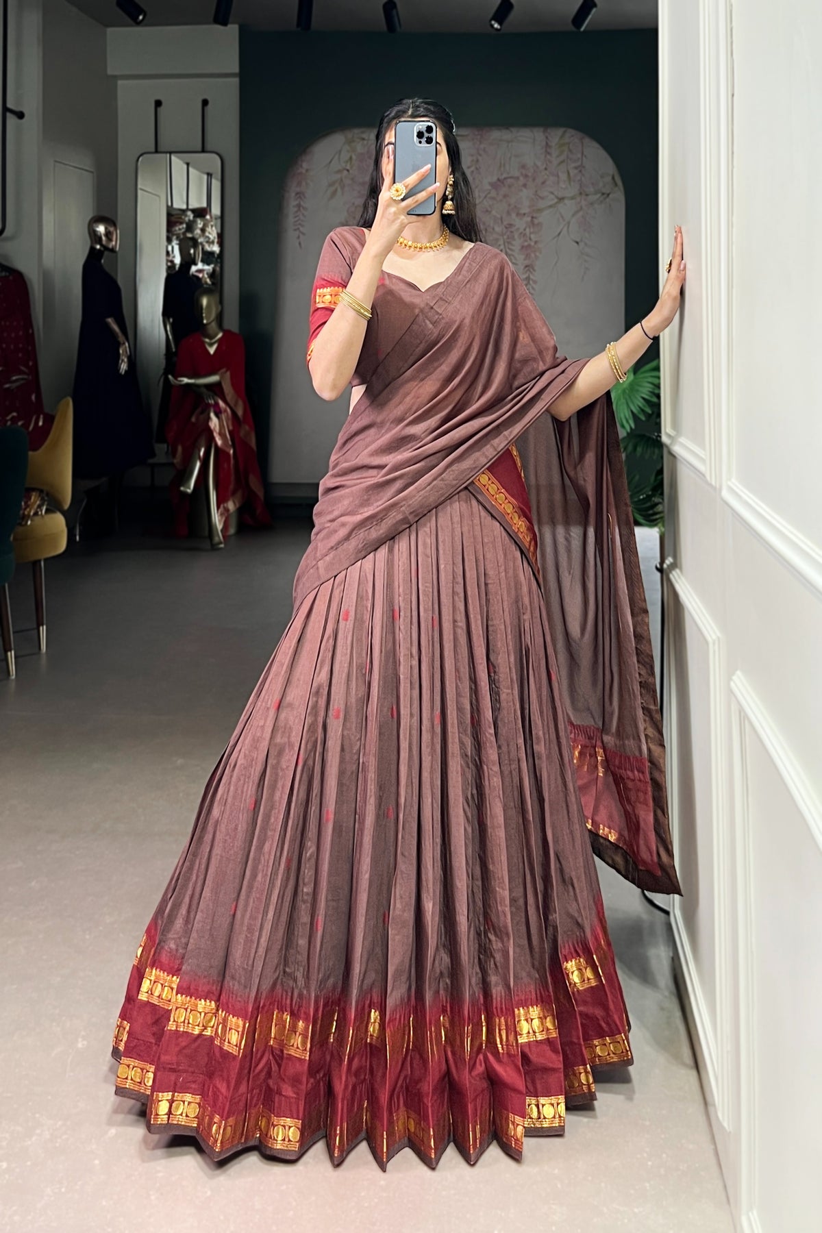 Pure Chanderi Zari Weaving Lehenga Choli With Dupatta