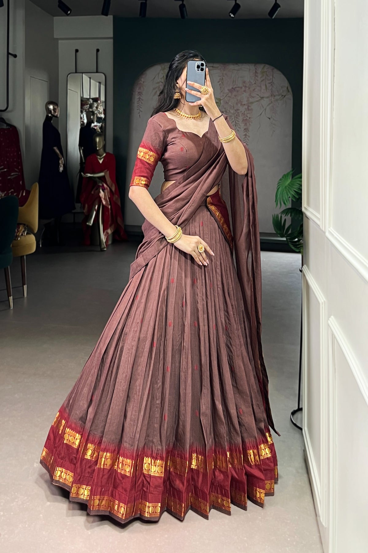 Pure Chanderi Zari Weaving Lehenga Choli With Dupatta