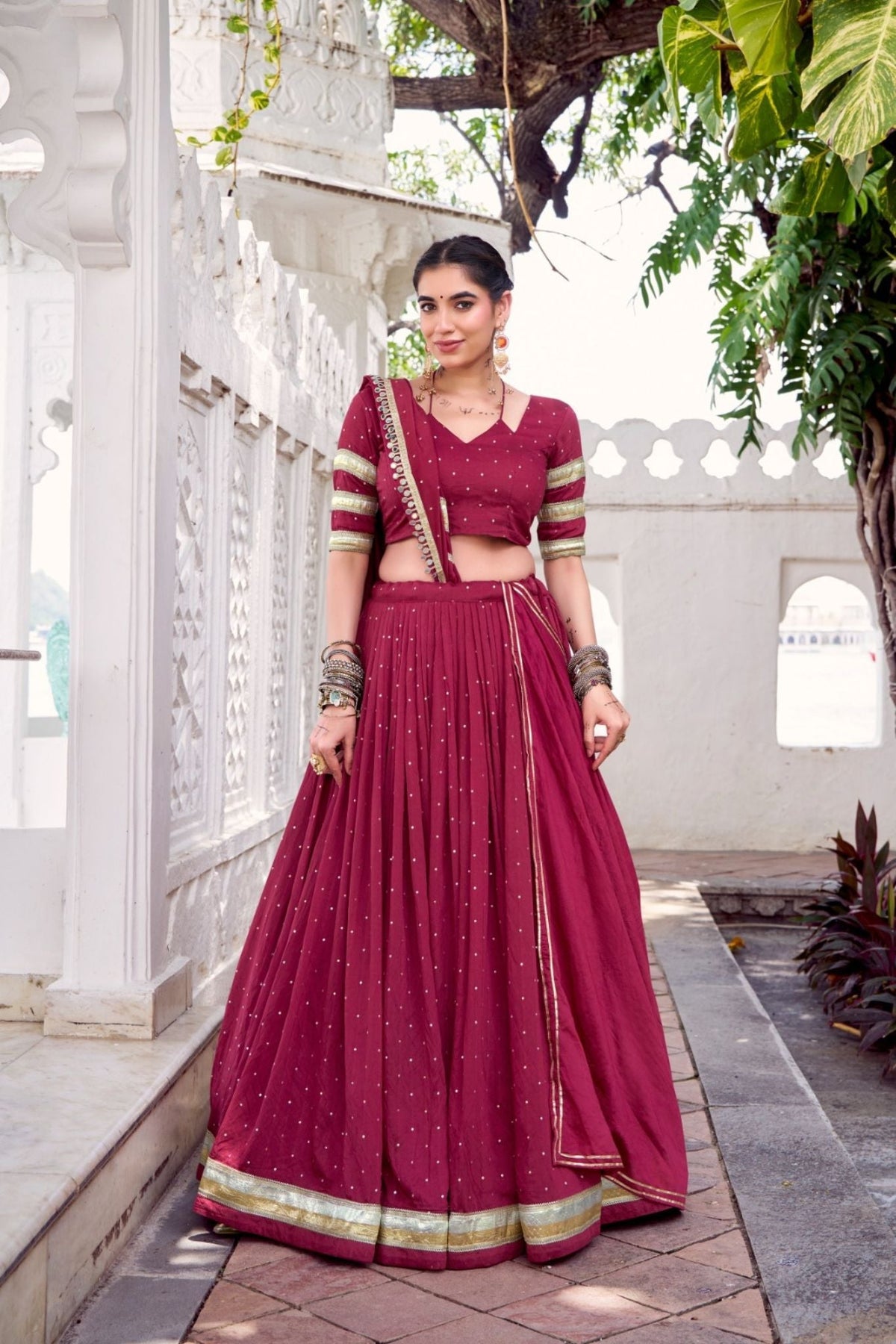 Pure Chanderi Zari Weaving Lehenga Choli Set For Festive And Wedding Special