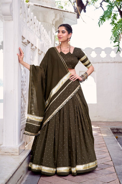 Pure Chanderi Zari Weaving Lehenga Choli Set For Festive And Wedding Special