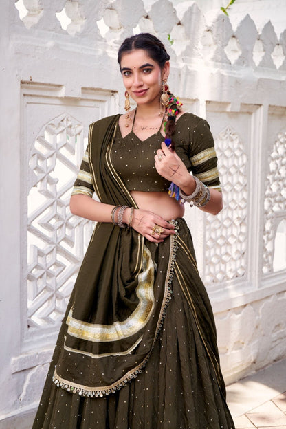 Pure Chanderi Zari Weaving Lehenga Choli Set For Festive And Wedding Special