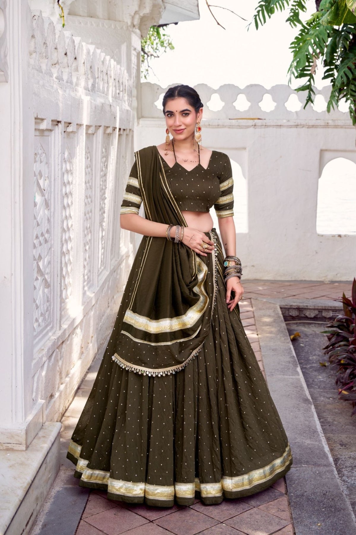 Pure Chanderi Zari Weaving Lehenga Choli Set For Festive And Wedding Special