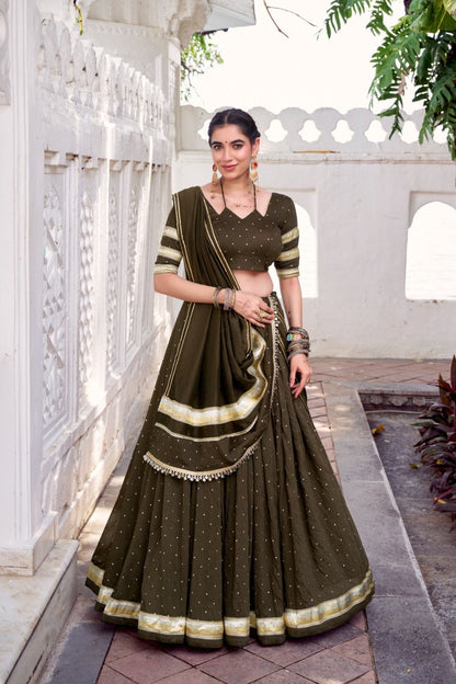 Pure Chanderi Zari Weaving Lehenga Choli Set For Festive And Wedding Special