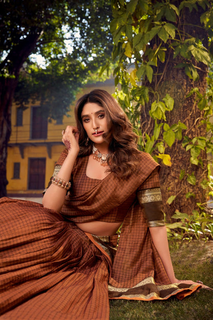 Elegant Chettinad Cotton With Zari Detailing Lehenga Set with Dupatta