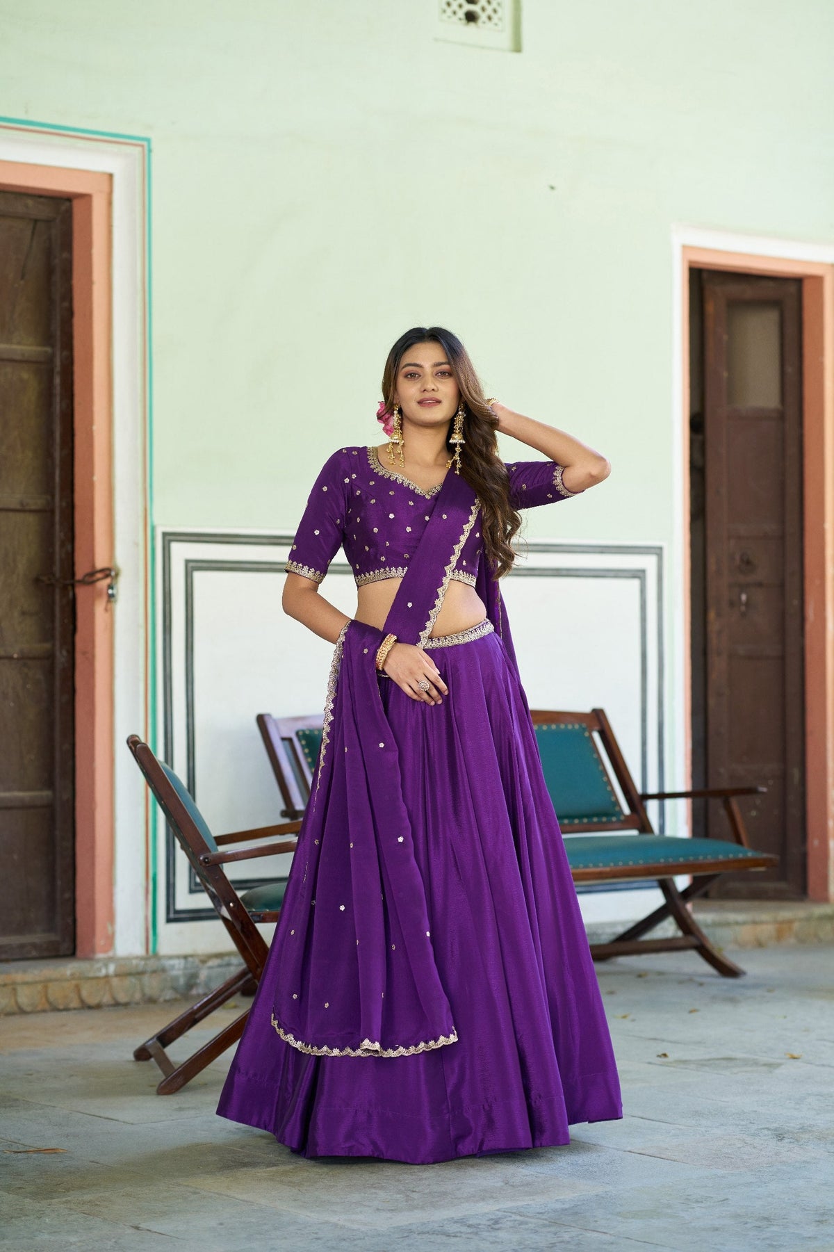 Luxury Chinon Heavy Flair Lehenga Collection for Special Occasions 